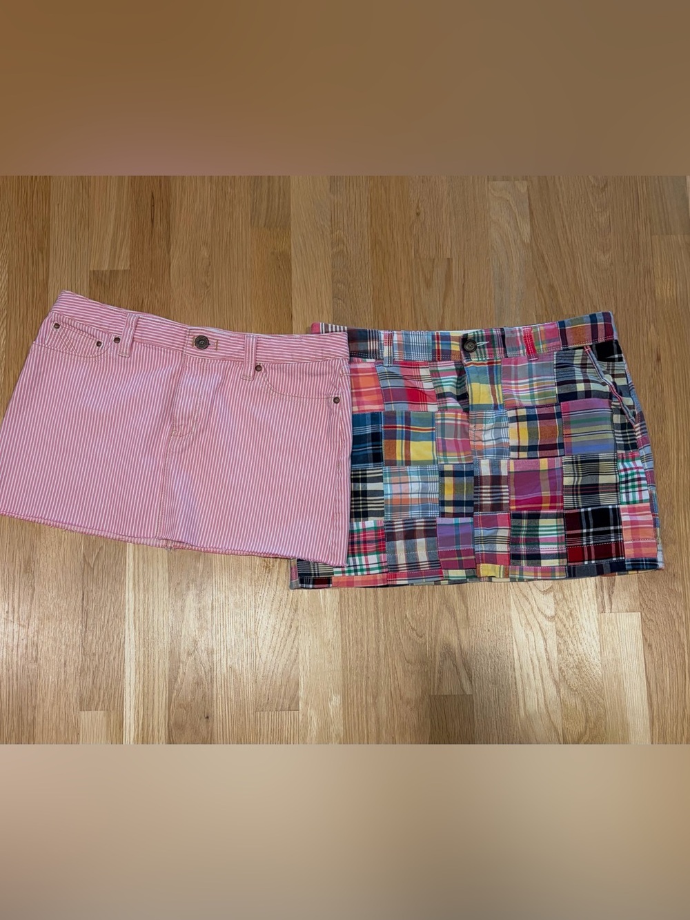 Cute mini skirt bundle - Gap Pink Striped and Old NMadras Plaid Size 10